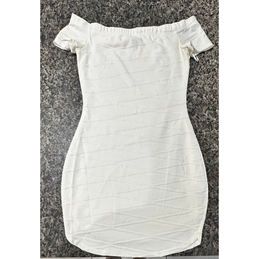 Windsor White‎ Off The Shoulder Textured Bodycon Mini Dress Short Sleeve Small
